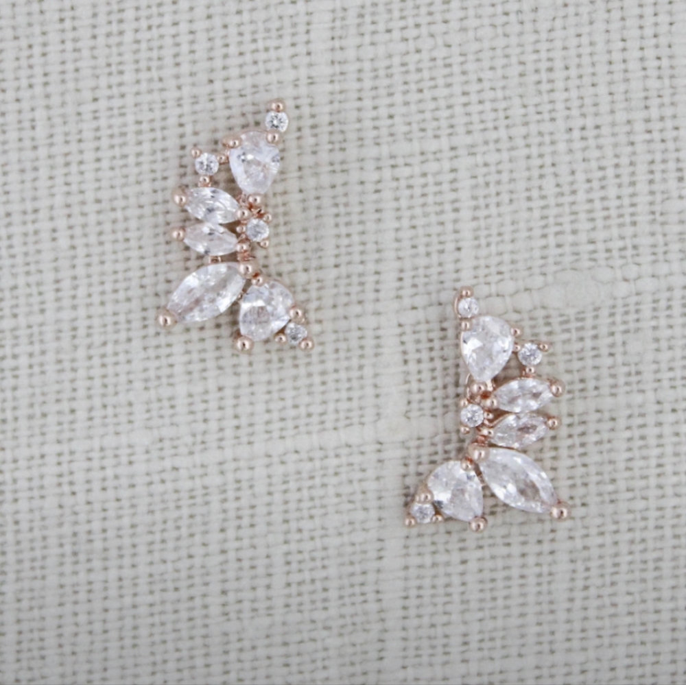 Rose Gold Crystal Ear Climbers, Bridal Earrings
